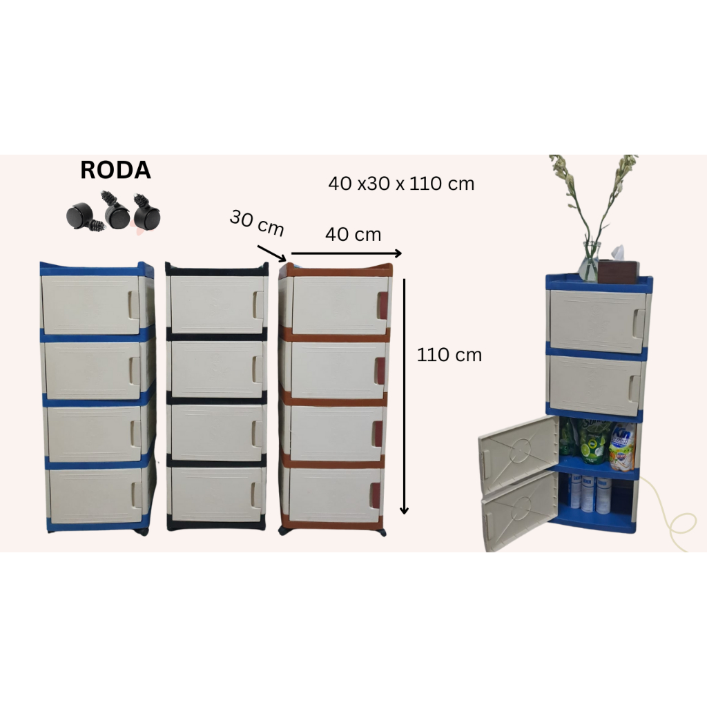 Lemari Plastik Pintu Roda Susun 4 Mini Locker
