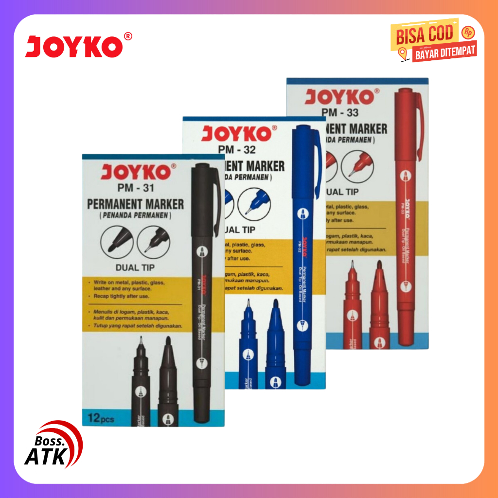 

JOYKO PERMANENT MARKER SPIDOL PERMANEN JOYKO HITAM BIRU MERAH HARGA SATUAN