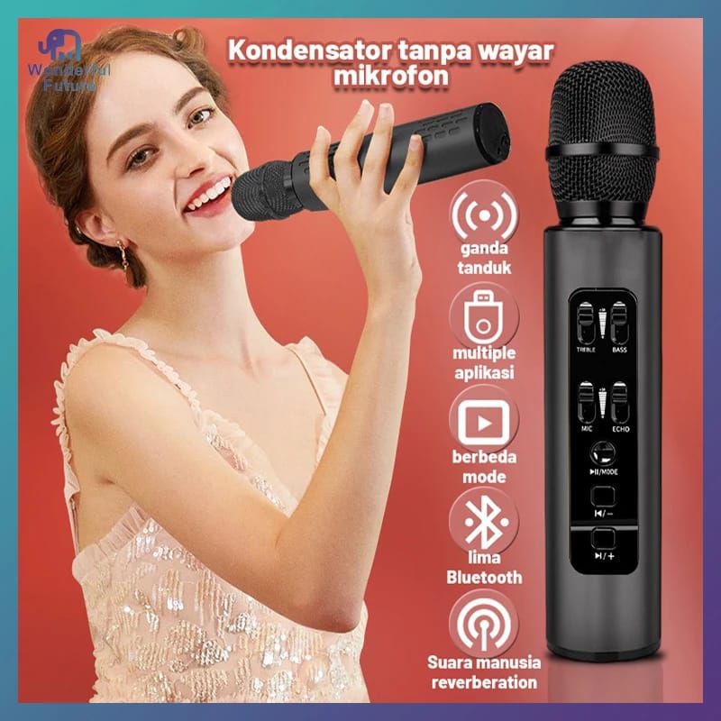 Mic Karaoke Player Bluetooth Wireless Portabel Smule Live Menyanyi Lagu