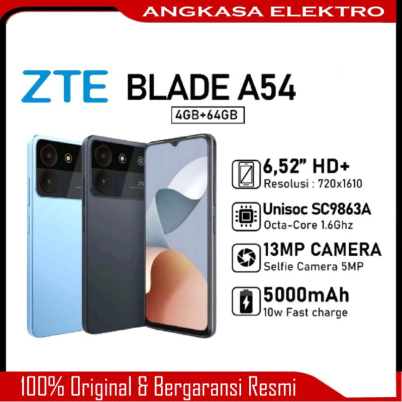 HP ZTE BLADE A54 Ram 4+4/64 GB - Batery 5000 Mah - Garansi Resmi 1 Tahun