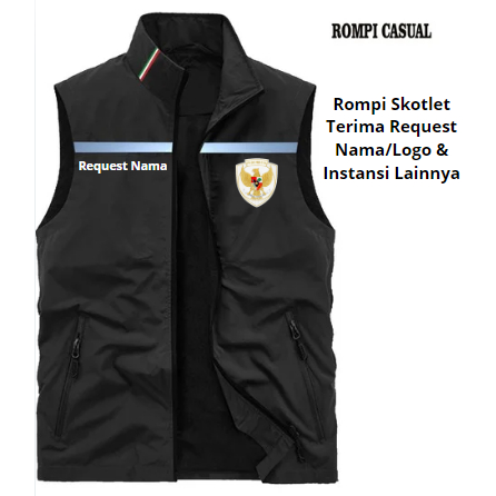 Rompi Vest Skotlet | Rompi Pria Wanita Bisa Custom Nama/Logo Sablon | Jaket Rompi Vest Motor | Rompi