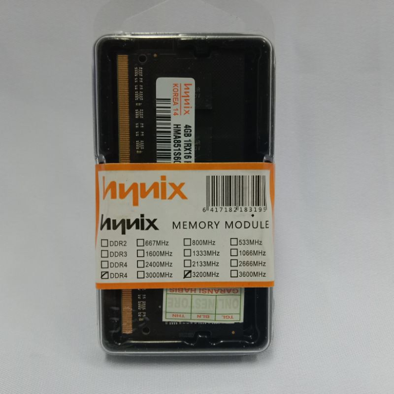 MEMORY LAPTOP SODIMM HYNIX DDR4 4G 1RX16 PC4 3200AA-SA0-10 3200MHZ RAM SODIM NOTEBOOK