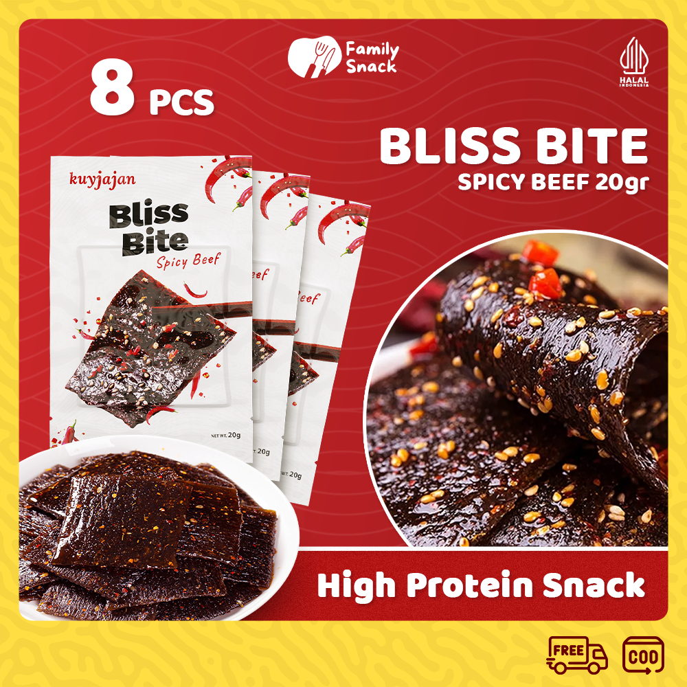 

[FREE GIFT 8PCS] [HALAL] Family Snack - Snack Bliss Bite Spicy Beef 20gr Camilan Pedas Makanan Ringan | Latiao Halal