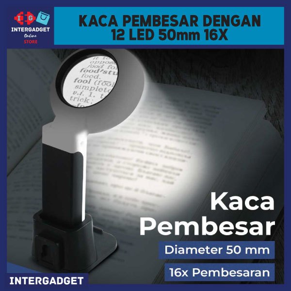 

Kaca Pembesar Magnifying Lup with 12 LED 50mm 16X