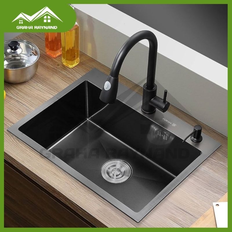Paket Kitchen Sink 1 Lubang Black Edition | Ukuran 52 cm × 43 cm