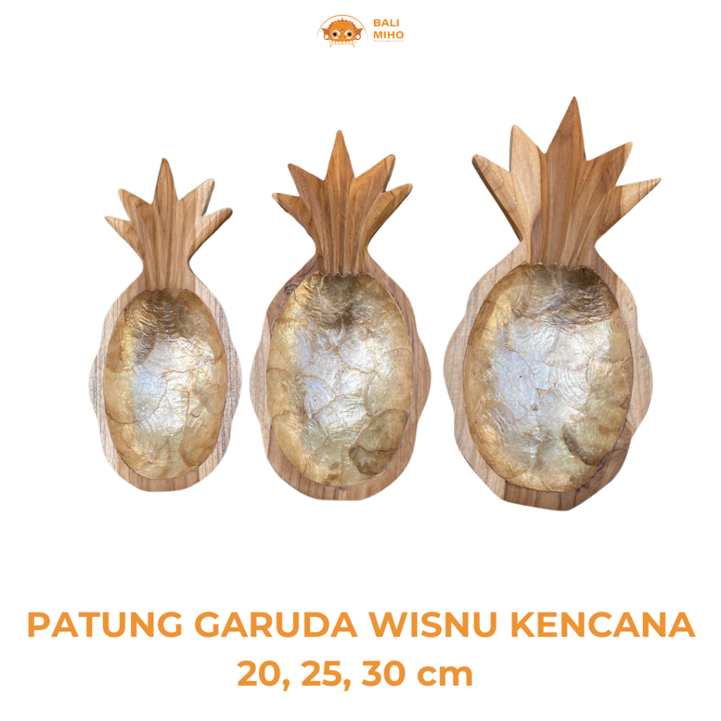 Mangkok Nanas Jati 1 SET isi 3 pcs Lapis Kerang - Mangkok Nanas Kayu Jati - Piring Nanas Kayu jati -