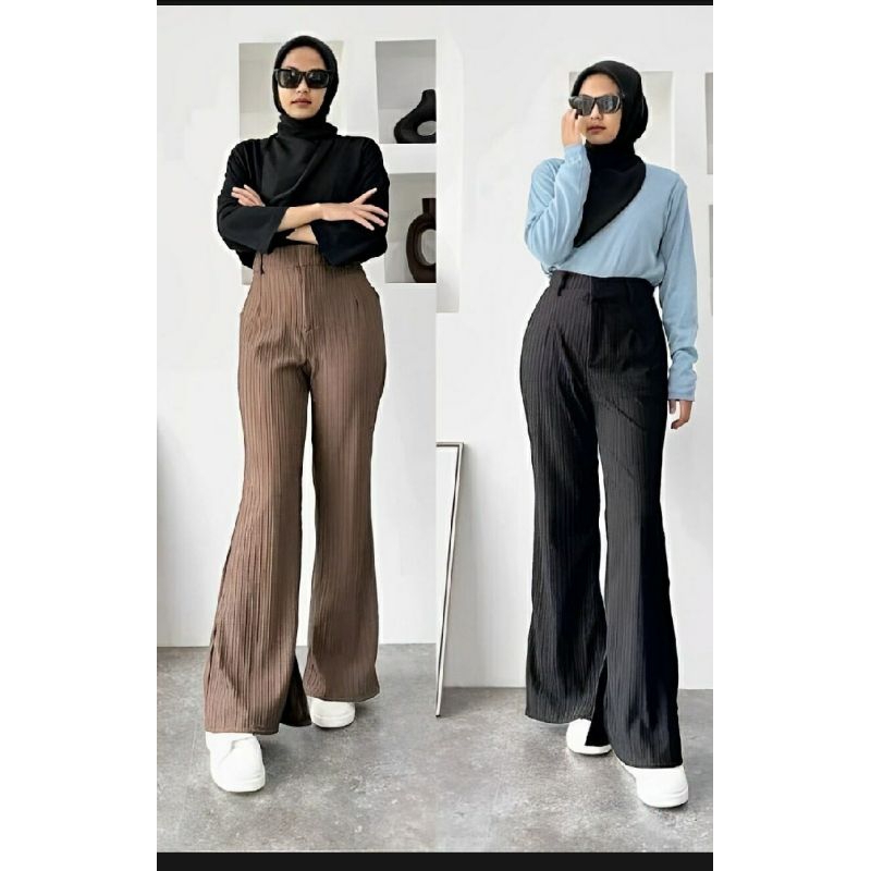 Celana cutbray knit highwaist losse pants wanita - Cutbray knit premium - Celana cutbray highwaist b