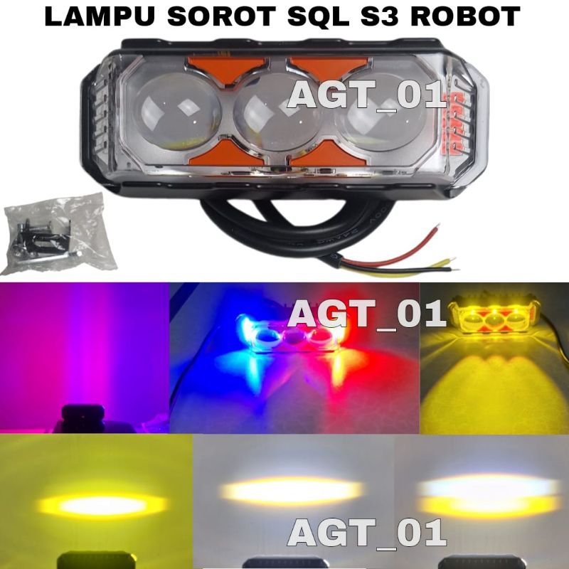 LAMPU SOROT SQL S3 ROBOT DEVIL / LAMPU TEMBAK 3 MATA DEVIL RED BLUE / LAMPU SOROT MOTOR DAN MOBIL UN