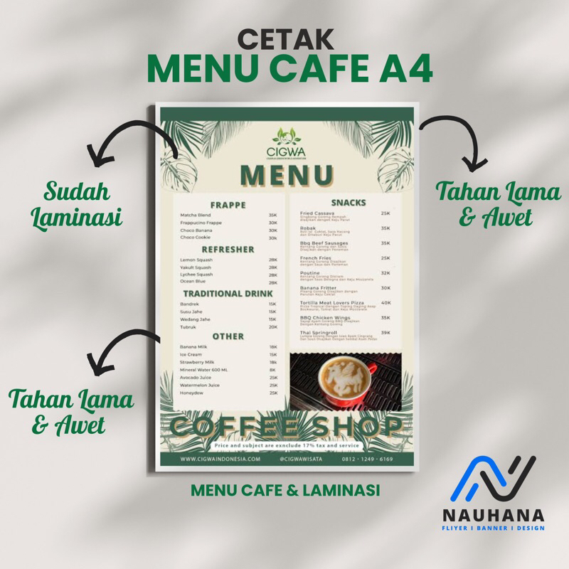 Cetak Daftar Menu Cafe Custom Design