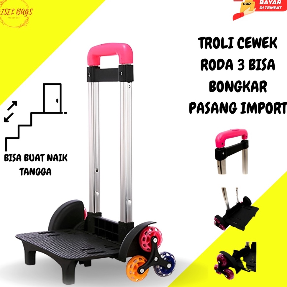 Model Baru Trolley roda 3 anak cewek penambahan Tas Troli anak sekolah Trolly roda untuk naik tangga