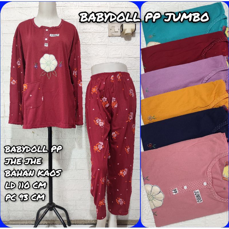 Babydoll PP Jumbo Dewasa /Setelan Baju Tidur Lengan Panjang Jumbo