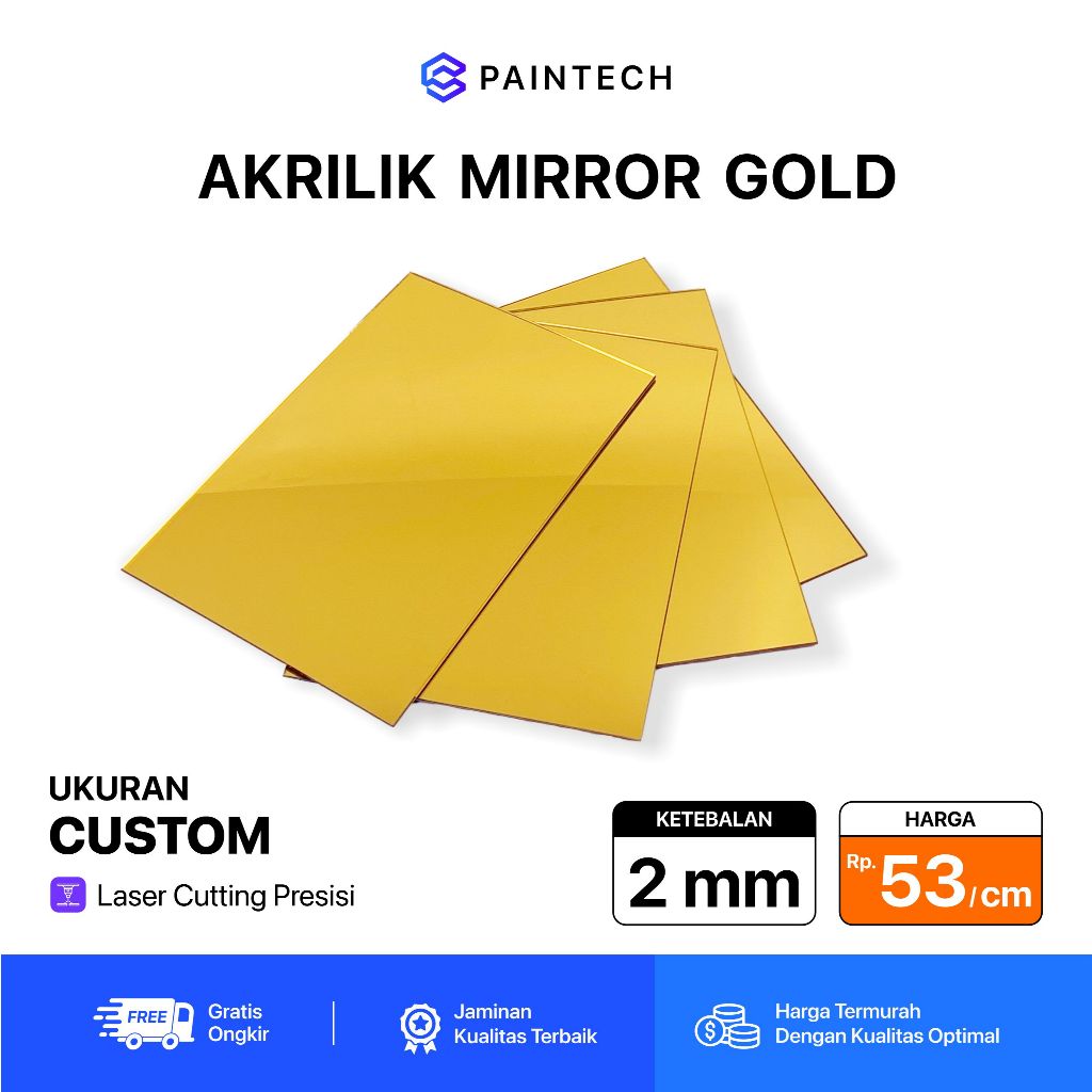 Custom Potongan Akrilik Mirror GOLD  2mm / Acrylic Mirror GOLD / Akrilik Lembaran GOLD MIRROR