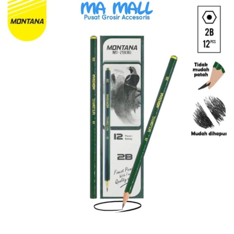 

12pcs Pencil Pensil Montana Hijau MT2b01-G 2B A126 1 Lusin