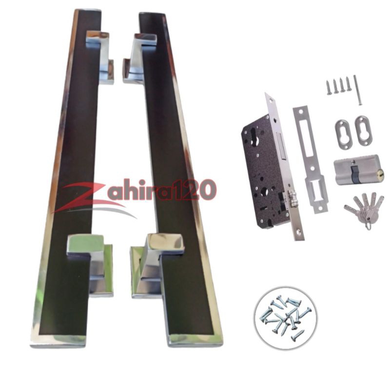 2 gagang+1set kunci Handle pintu rumah Gagang pintu rumah Tarikan pintu rumah Pegangan pintu rumah s
