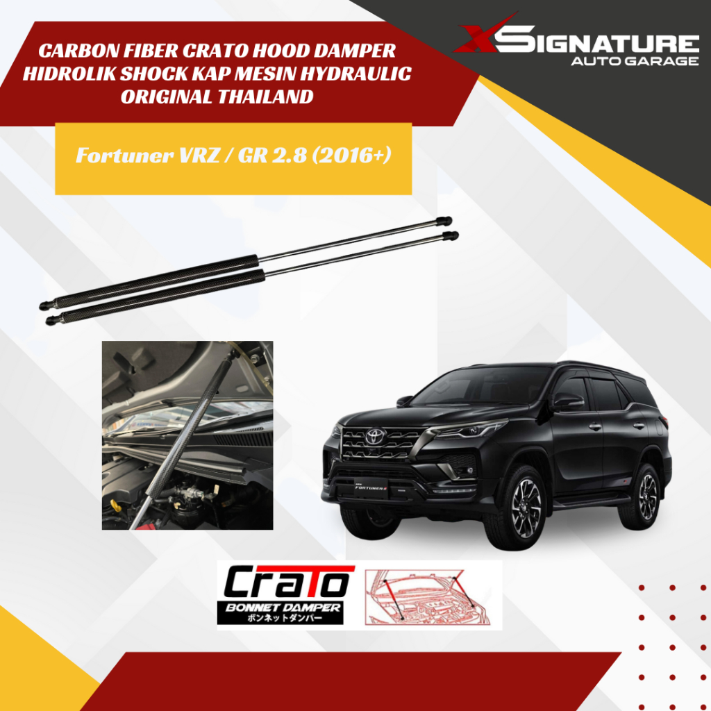 CARBON FIBER CRATO HOOD DAMPER HIDROLIK SHOCK KAP MESIN HYDRAULIC ORIGINAL THAILAND FORTUNER VRZ / G