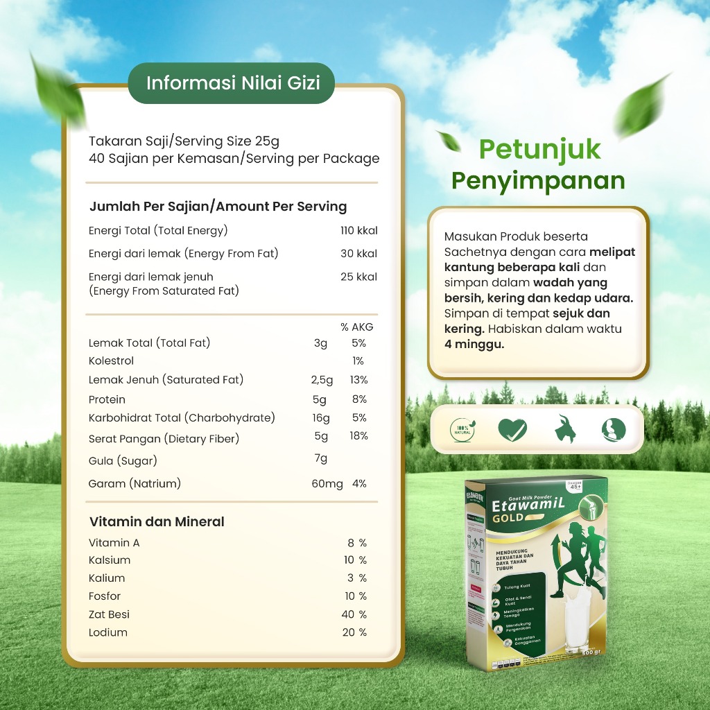 

DA ETAWAMIL GOLD Susu Kambing Etawa Bubuk Herbal - Sendi Tulang Cegah Osteoporosis Halal BPOM gram