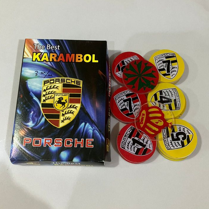 Biji Karambol Tebal 3 mm Motif Porsche / Random | Koin Krambol Satu Lapis Original | Keping Kerambol