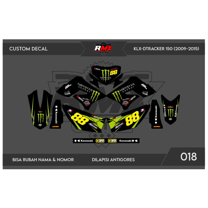 DECAL STICKER KLX 150 S/L (018) DEKAL STIKER DTRACKER 150 LAMA FULLBODY 2009 2010 2011 2012 2013 201