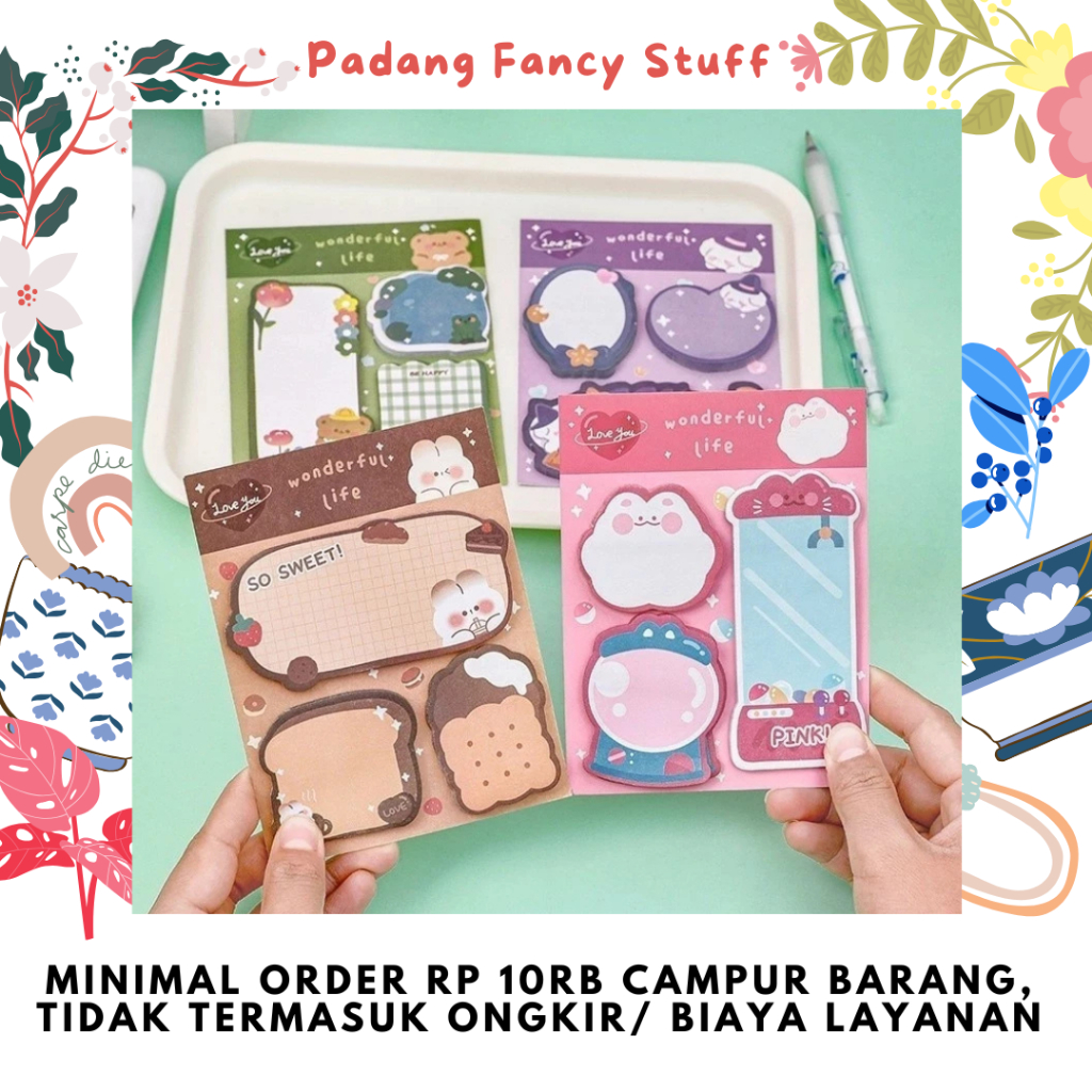 

PFS - Sticky Notes Lucu 3 IN 1 Tempelan Kertas Catatan 60 Lembar Notes Kertas Tempel Karakter Bear Cat Rabbit Pembatas Buku Motif