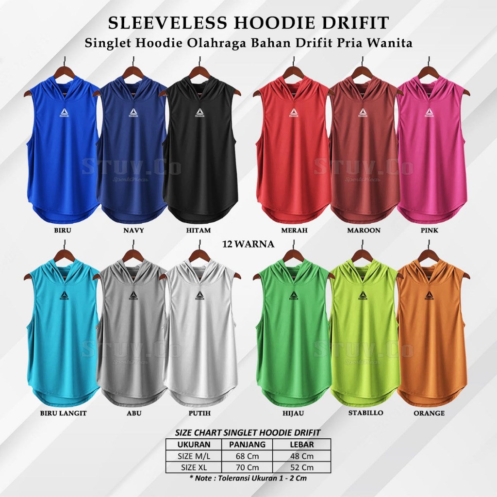 KAOS HOODIE SINGLET BAJU OLAHRAGA JERSEY TANPA LENGAN PRIA WANITA OLAHRAGA JOGGING