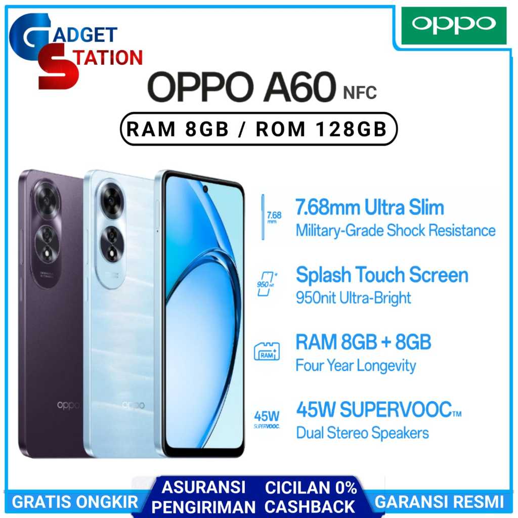 HP OPPO A60 NFC RAM [8/128GB] & [8/256GB] GARANSI RESMI INDONESIA