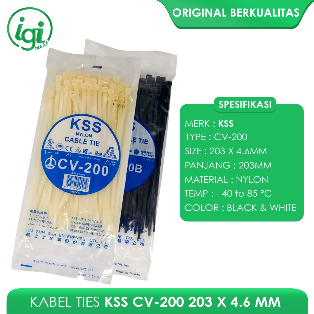 KSS CABEL TIE CV200 203 x 4.6 NYLON KABEL TIES KSS CV200 203X4.6MM PENGIKAT KABEL TIS 20CM