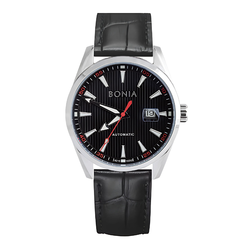 Jam Tangan Pria Bonia Black Dial Leather Strap Automatic B10252-1362 Original