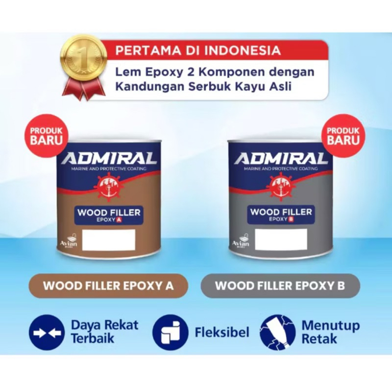 LEM DEMPUL INSTAN KAPAL PERAHU KAYU 400gr SET ADMIRAL WOODFILLER EPOXY LEM PEREKAT EPOXY 2 KOMPONEN