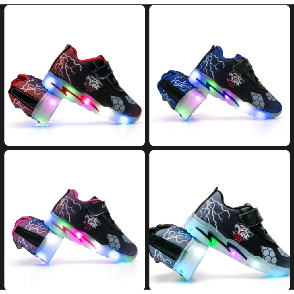 Sepatu Sneakers LED Anak Laki-Laki Perempuan Motif Tiger EVOS/ Sepatu Kets Casual Pesta Lampu Nyala 