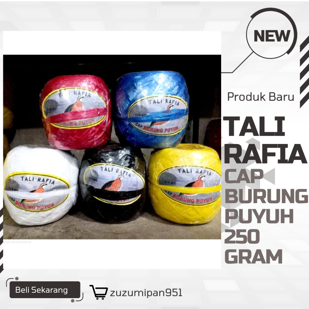 Tali Rafia|Warna Warni Merah Biru Hijau Hitam Putih Kuning 1/4kg|Cap Burung Puyuh 250 Gram