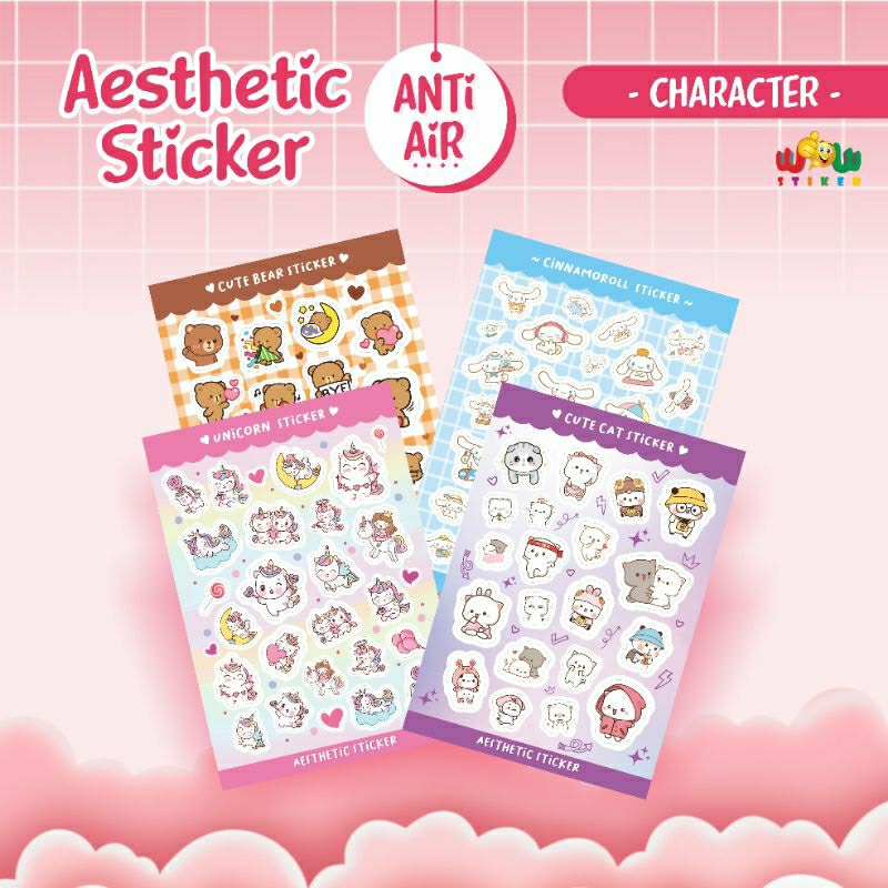 

Aesthetic Sticker Character Cinnamoroll, Cute Bear, Cute Cat, Unicorn / Sticker Scrapbook Journal