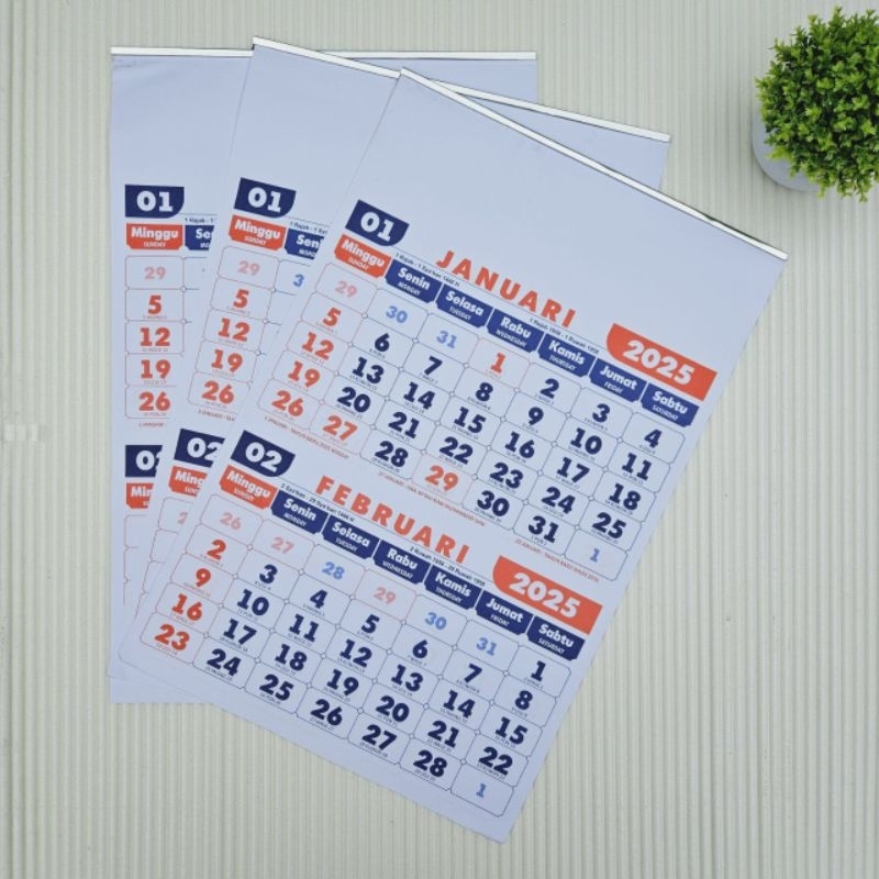 

kalender kerja BI tahun 2025 6 lembar 2 bulanan ukuran 32x48cm(terima cetak castume merek)