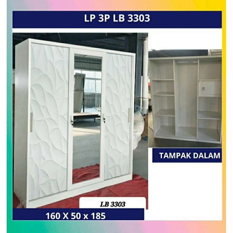 LEMARI PAKAIAN FULL PLAT BESI SLIDING 3 PINTU/LEMARI BESI SLIDING 3 PINTU/LEMARI SLIDING PLAT BESI 3