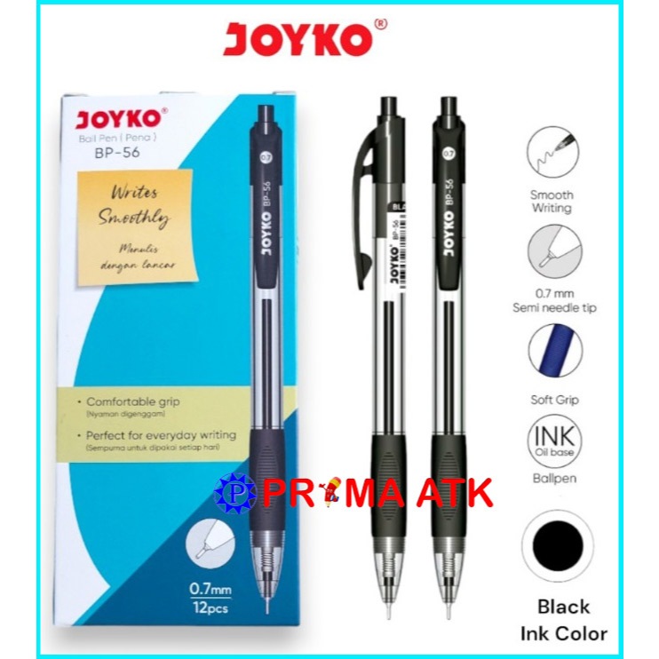 

Pulpen Joyko Cetek BP 56 / Ball Pen BP-56 0.7 mm Ballpen Click Hitam isi 12 Cetik murah