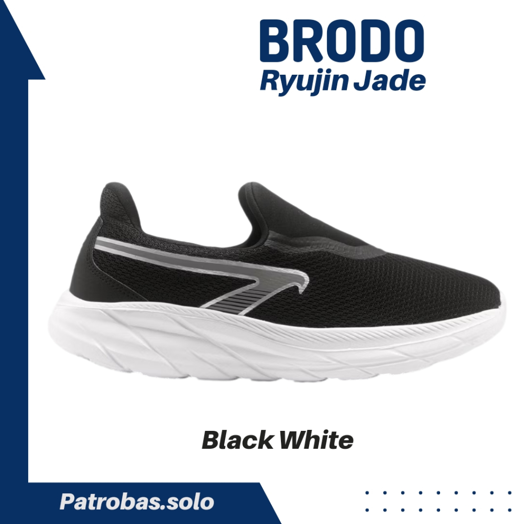 BRODO Active Slip On Ryujin Black White Sepatu Sneakers Casual Slop Pria Hitam Original