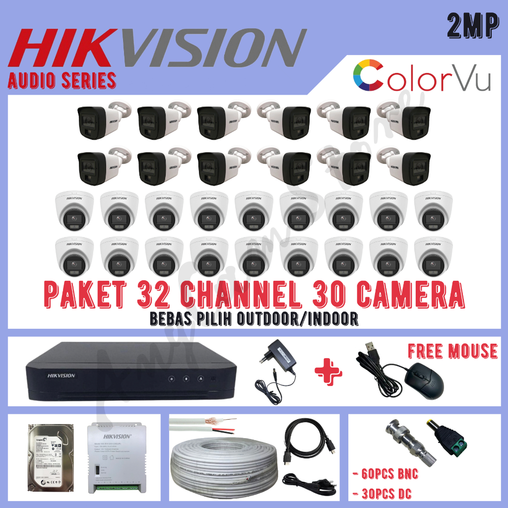 Paket CCTV Hikvision ColorVu 2MP 32 Channel 30 Kamera ColorVu Turbo HD 1080P Audio Series