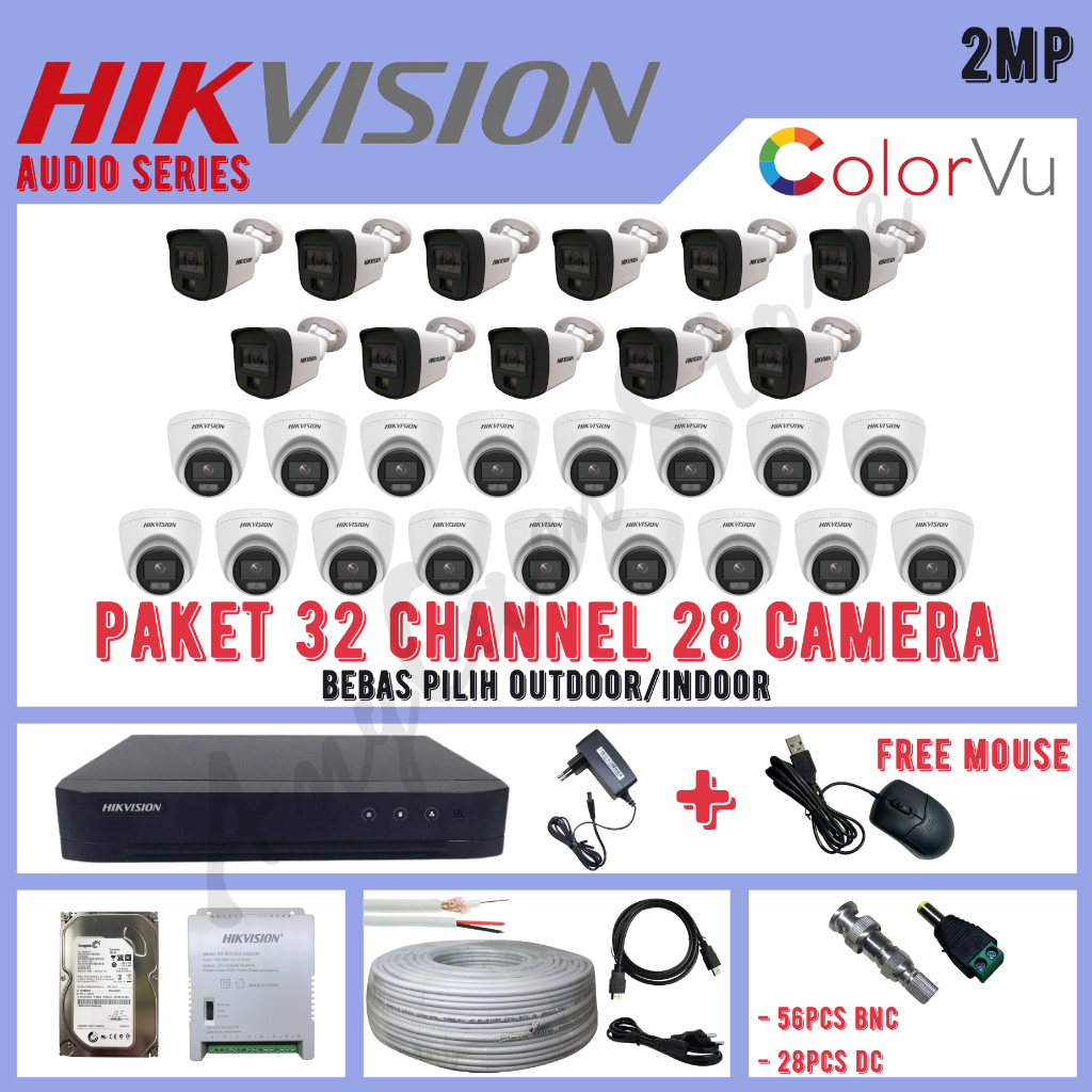 Paket CCTV Hikvision ColorVu 2MP 32 Channel 28 Kamera ColorVu Turbo HD 1080P Audio Series