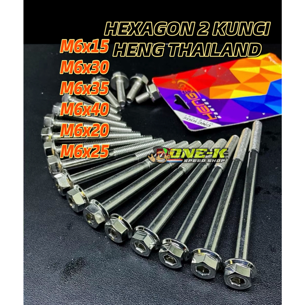 HENG 2KUNCI BAUT DRAT 10 M6 HEXAGON PROBOLT ORIGINAL HENG THAILAND STIANLESS CHROME M6x15 M6x20 M6x2