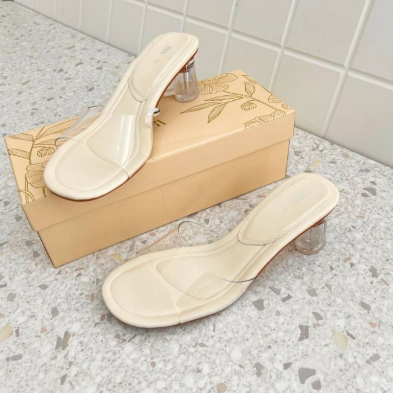 Sepatu Sandal Zara Shoes Heels 5 cm putih white transparant