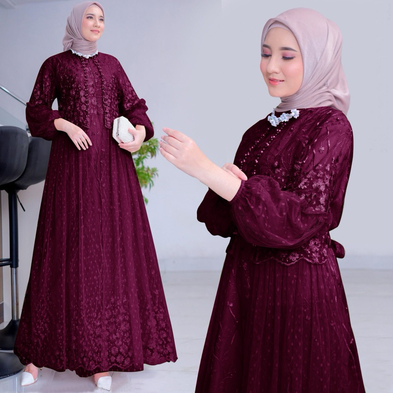 MAXI RAFIKA (M L XL XXL XXXL) GAMIS PESTA BRUKAT| GAMIS KONDANGAN GAMIS SLETING DEPAN |GAMIS IBU ANA