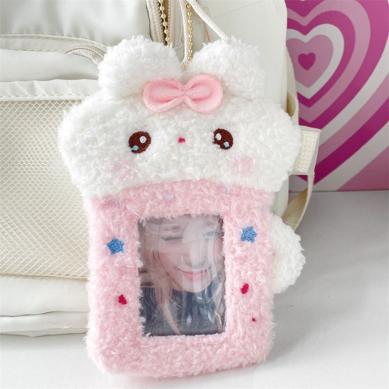 

Pinky Rabbit Tea Cup Poca Holder Card Kartu Lucu Boneka Gantungan Kunci Keychain Hadiah Photocard Holder Korea Aesthetic Multifungsi