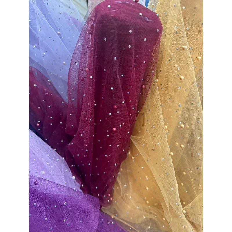 tile mutiara (tile swarovski) tile payet pearl, tile korea, tulle terbaru, kain tile kekinian, tile 