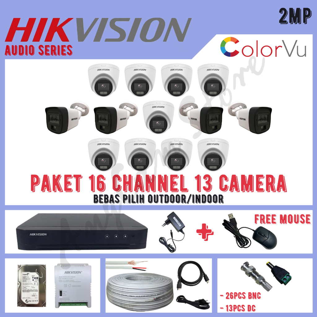 Paket CCTV Hikvision ColorVu 2MP 16 Channel 13 Kamera ColorVu Turbo HD 1080P Audio Series