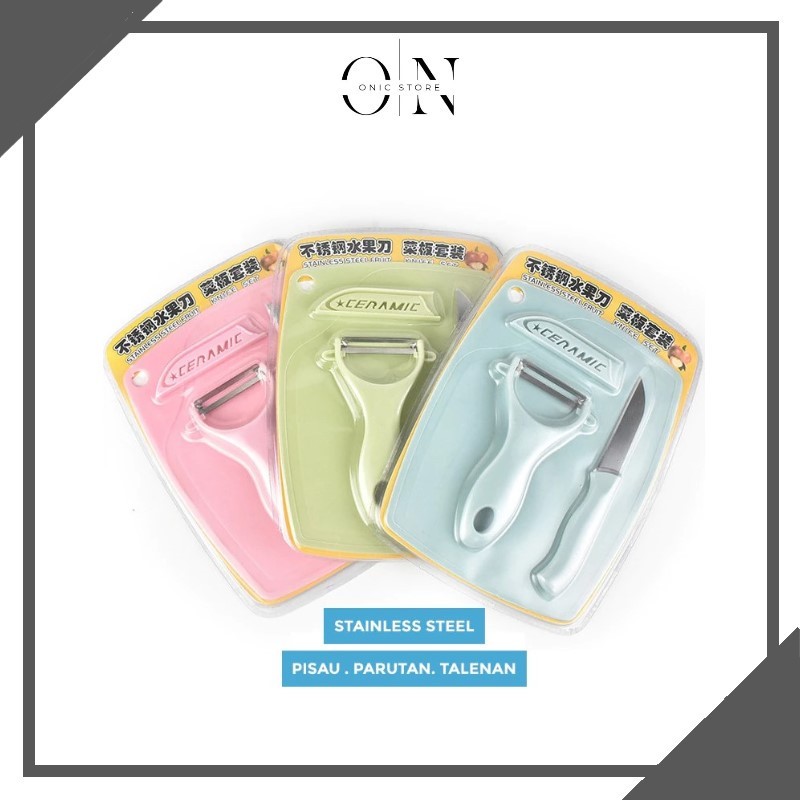 ONIC Pisau Talenan Peeler Stainless Set 3 in 1 Pengupas Buah Set Talenan Set 3in1 / Knife Set 3in1