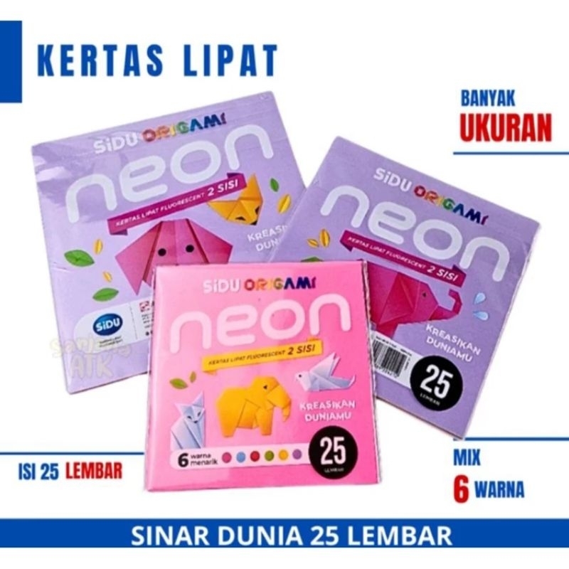 

KERTAS LIPAT 2 SISI/ORIGAMI SIDU NEON 2 SISI 12X12/14X14/16X16/20X20 ( 1 PAK ISI 25 LEMBAR )