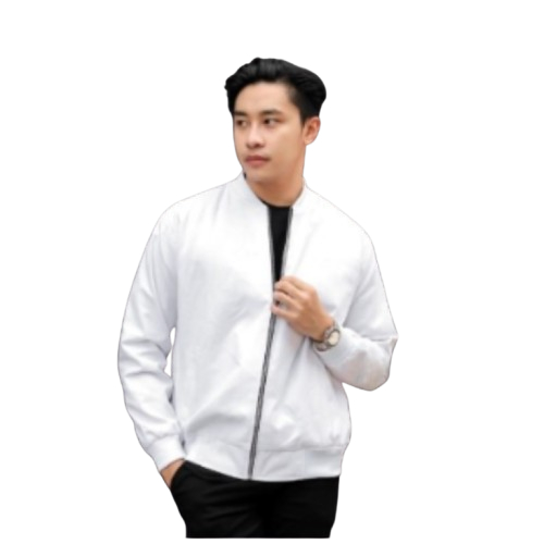 Brofash Jaket Bomber Canvas Katun Pria Cowok Dewasa Putih