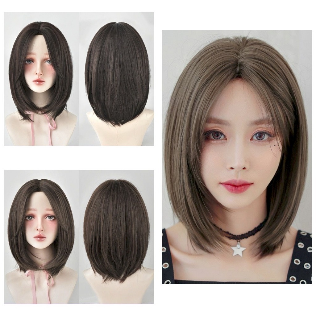 wig rambut wanita model bob belah tanpa poni / wig korea rambut palsu wanita pendek