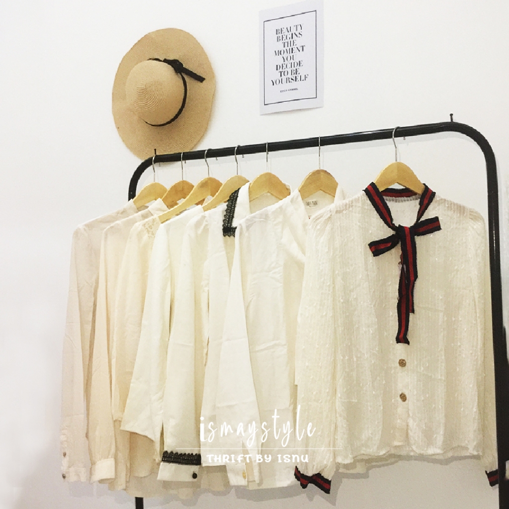 Baju Wanita Lengan Panjang Warna Broken White dan Cream| Series Cream