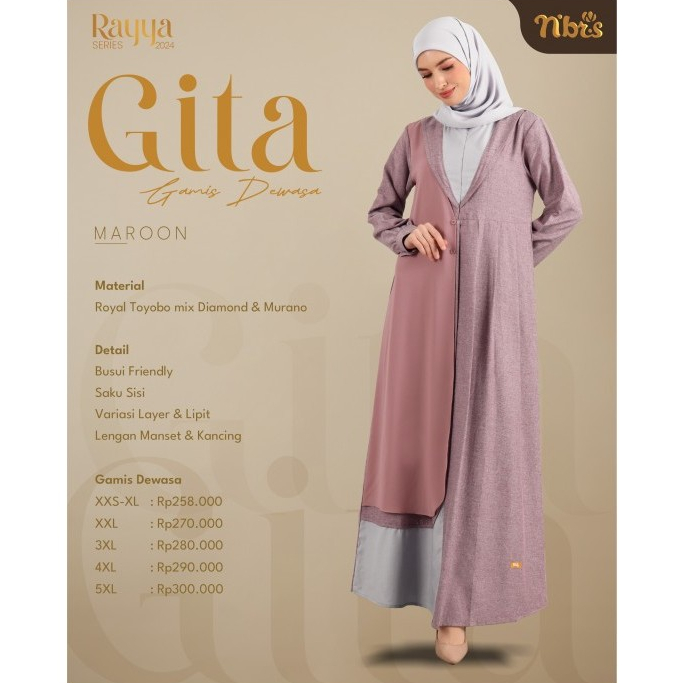 NBRS | DRESS GAMIS MUSLIMAH GITA MAROON D10P
