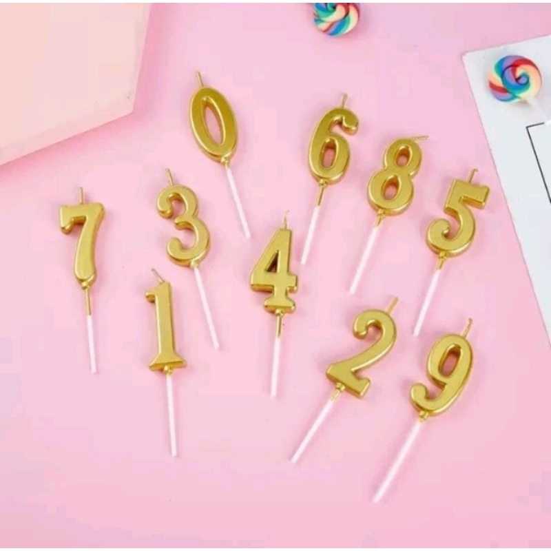 Hiasan Kue Ulang Tahun - Lilin Ulang Tahun Emas Metalik Angka